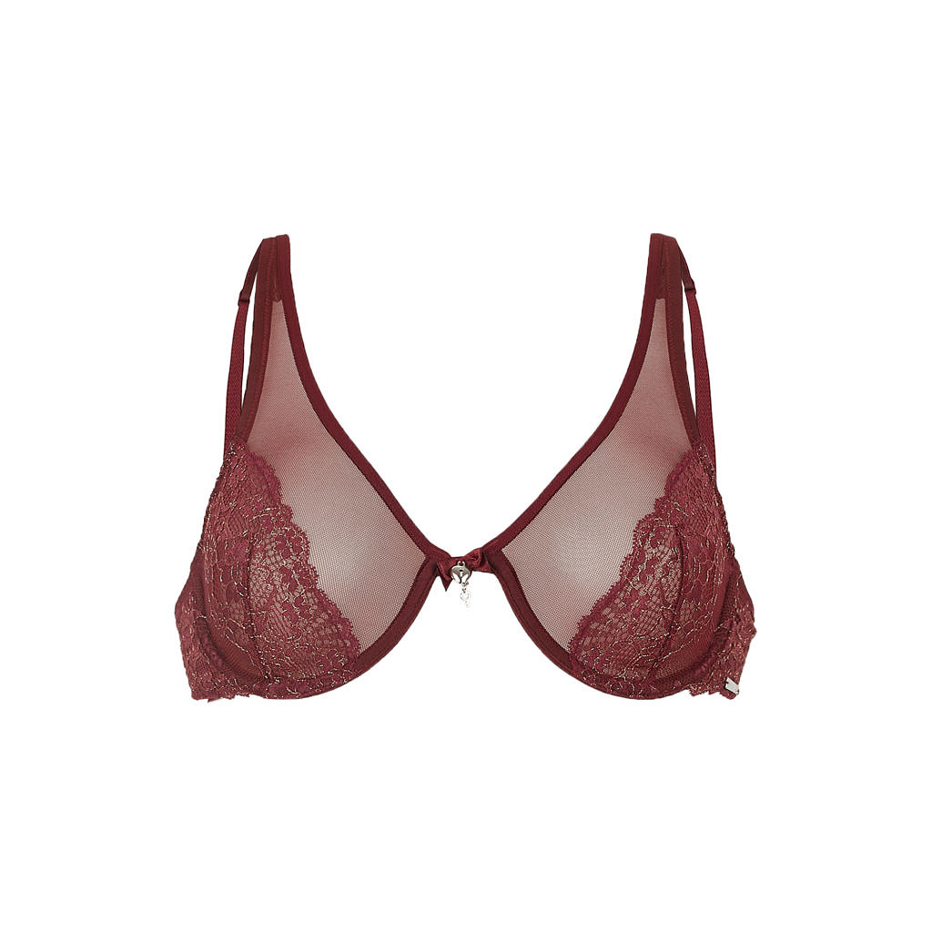 Hera Underwire Plunge Bra & Midi Panty Set - Wine Red - Io Sono